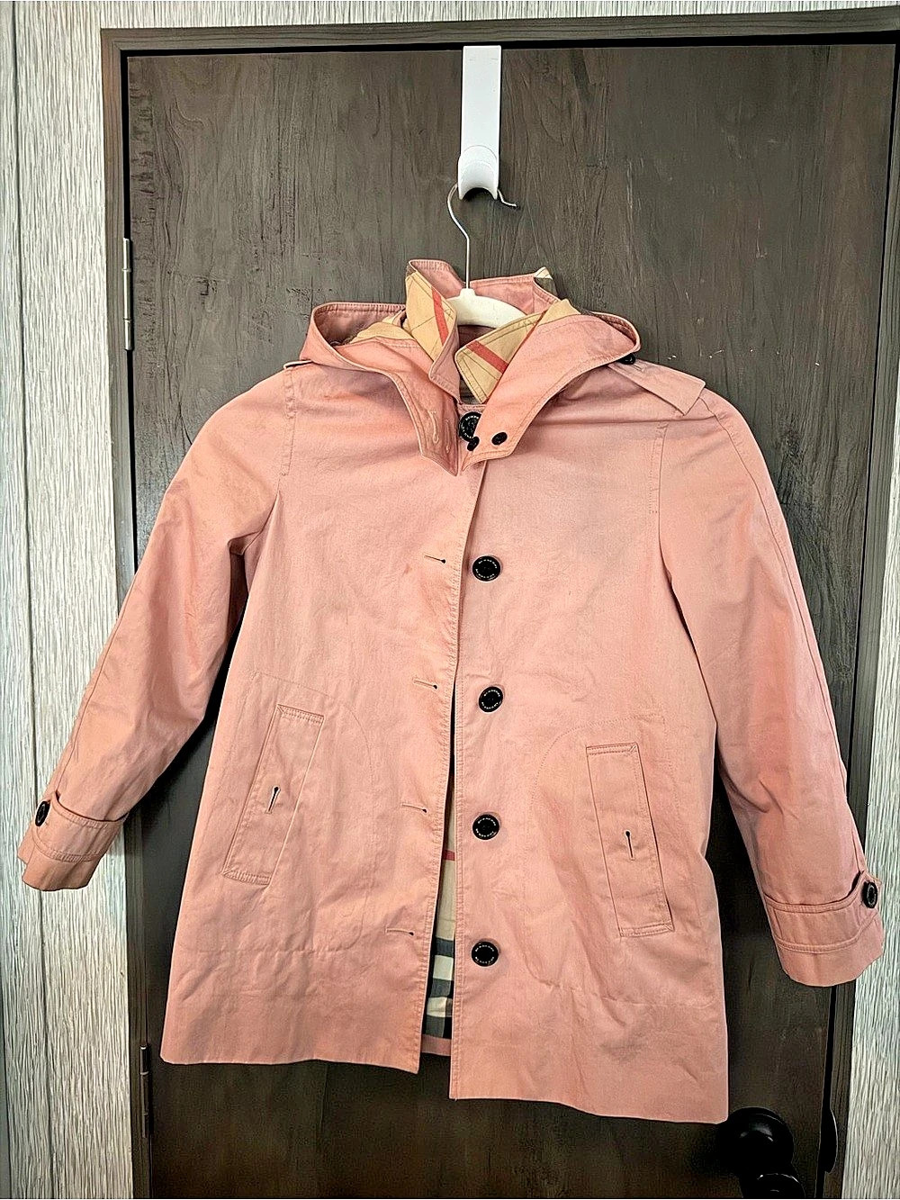 Burberry Girl’s 8Y Pink Plaid-Lined Hooded Trench Coat